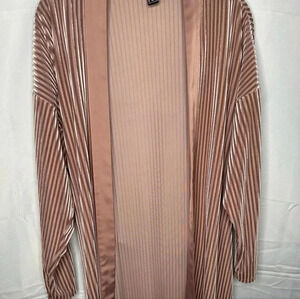 Forever 21 Long Blush Pink Duster Open Front W/ Belt Pleated Rib Design